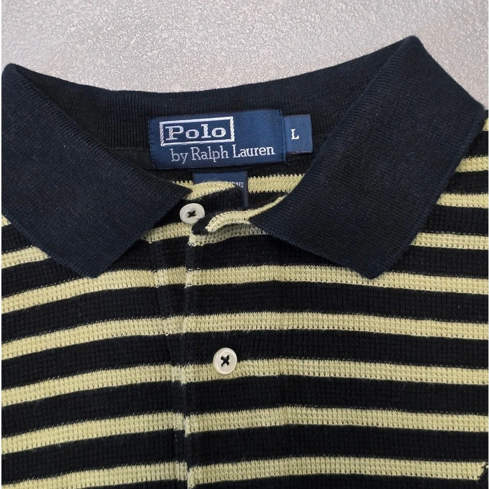Polo Ralph Lauren Striped Polo Shirt Men Large Black Yellow Short Sleeve